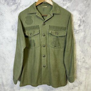 Vintage OG-107 Sateen Military Shirt Mens Medium Green Button Up Long Sleeve